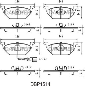 Danaher DBP1514 - Bremžu uzliku kompl., Disku bremzes ps1.lv