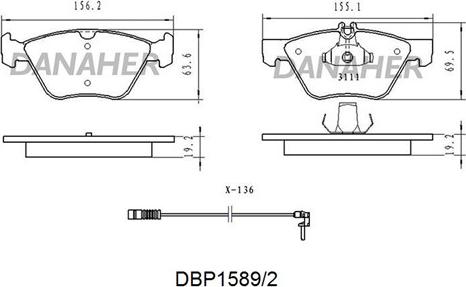 Danaher DBP1589/2 - Bremžu uzliku kompl., Disku bremzes ps1.lv