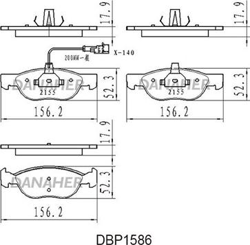 Danaher DBP1586 - Bremžu uzliku kompl., Disku bremzes ps1.lv