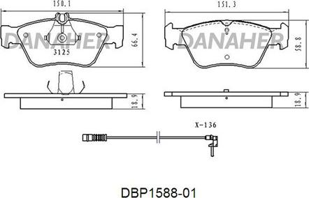 Danaher DBP1588-01 - Bremžu uzliku kompl., Disku bremzes ps1.lv