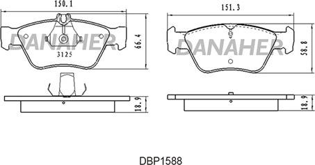 Danaher DBP1588 - Bremžu uzliku kompl., Disku bremzes ps1.lv