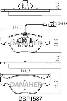 Danaher DBP1587 - Bremžu uzliku kompl., Disku bremzes ps1.lv