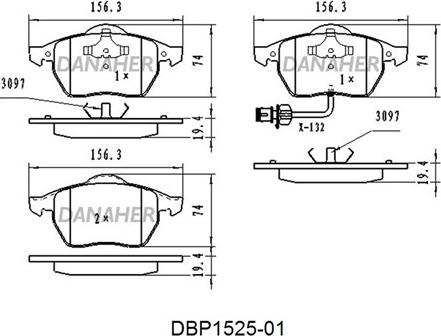 Danaher DBP1525-01 - Bremžu uzliku kompl., Disku bremzes ps1.lv