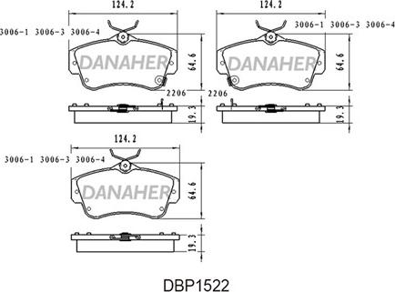 Danaher DBP1522 - Bremžu uzliku kompl., Disku bremzes ps1.lv