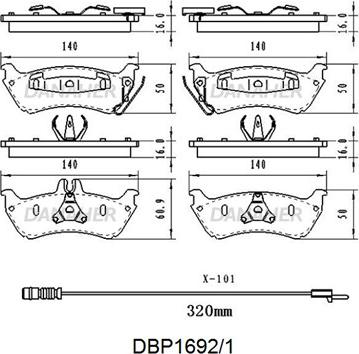 Danaher DBP1692/1 - Bremžu uzliku kompl., Disku bremzes ps1.lv