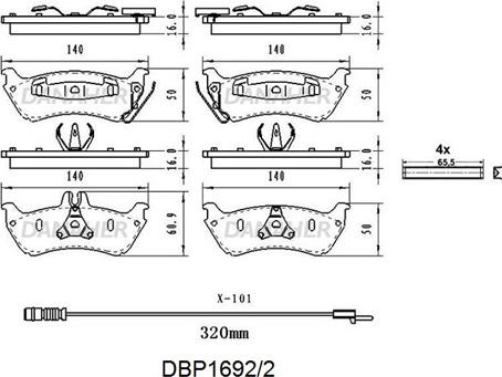 Danaher DBP1692/2 - Bremžu uzliku kompl., Disku bremzes ps1.lv