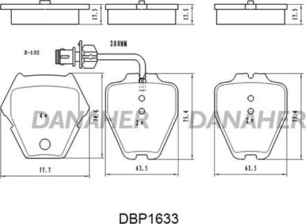 Danaher DBP1633 - Bremžu uzliku kompl., Disku bremzes ps1.lv