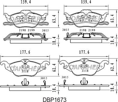 Danaher DBP1673 - Bremžu uzliku kompl., Disku bremzes ps1.lv