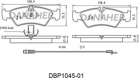 Danaher DBP1045-01 - Bremžu uzliku kompl., Disku bremzes ps1.lv