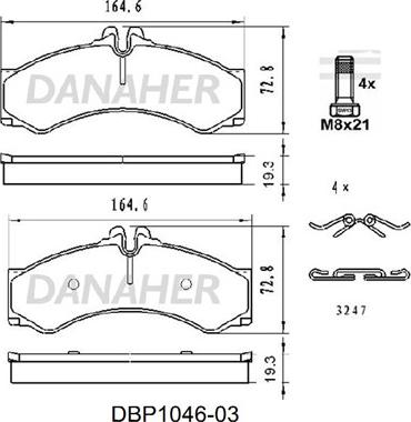 Danaher DBP1046-03 - Bremžu uzliku kompl., Disku bremzes ps1.lv