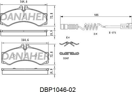 Danaher DBP1046-02 - Bremžu uzliku kompl., Disku bremzes ps1.lv