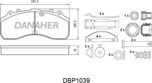 Danaher DBP1039 - Bremžu uzliku kompl., Disku bremzes ps1.lv