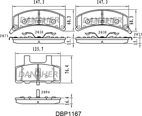 Danaher DBP1167 - Bremžu uzliku kompl., Disku bremzes ps1.lv