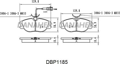 Danaher DBP1185 - Bremžu uzliku kompl., Disku bremzes ps1.lv