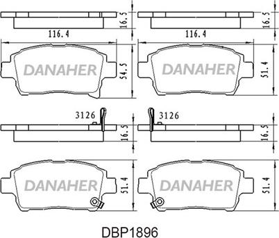 Danaher DBP1896 - Bremžu uzliku kompl., Disku bremzes ps1.lv