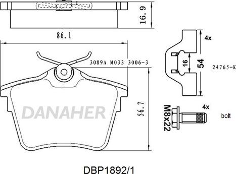 Danaher DBP1892/1 - Bremžu uzliku kompl., Disku bremzes ps1.lv