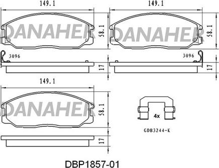 Danaher DBP1857-01 - Bremžu uzliku kompl., Disku bremzes ps1.lv