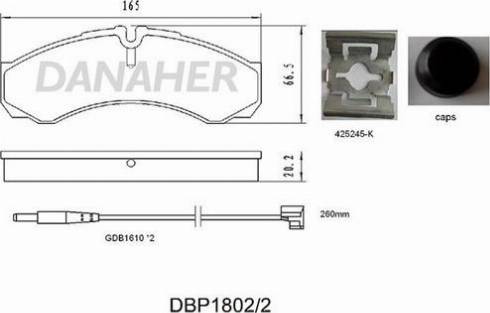 Danaher DBP1802/2 - Bremžu uzliku kompl., Disku bremzes ps1.lv