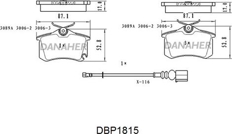 Danaher DBP1815 - Bremžu uzliku kompl., Disku bremzes ps1.lv