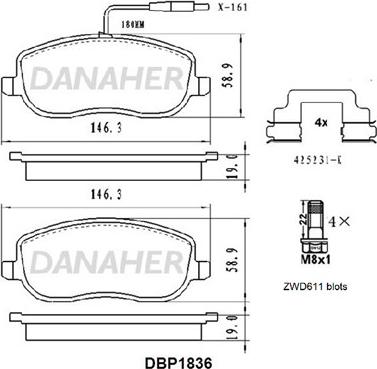 Danaher DBP1836 - Bremžu uzliku kompl., Disku bremzes ps1.lv