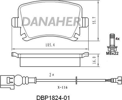 Danaher DBP1824-01 - Bremžu uzliku kompl., Disku bremzes ps1.lv