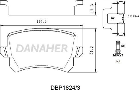 Danaher DBP1824/3 - Bremžu uzliku kompl., Disku bremzes ps1.lv