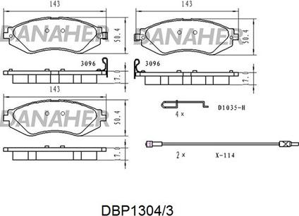 Danaher DBP1304/3 - Bremžu uzliku kompl., Disku bremzes ps1.lv