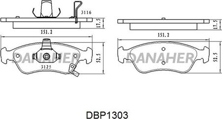 Danaher DBP1303 - Bremžu uzliku kompl., Disku bremzes ps1.lv