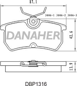 Danaher DBP1316 - Bremžu uzliku kompl., Disku bremzes ps1.lv