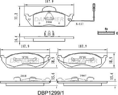 Danaher DBP1299/1 - Bremžu uzliku kompl., Disku bremzes ps1.lv