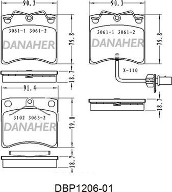 Danaher DBP1206-01 - Bremžu uzliku kompl., Disku bremzes ps1.lv