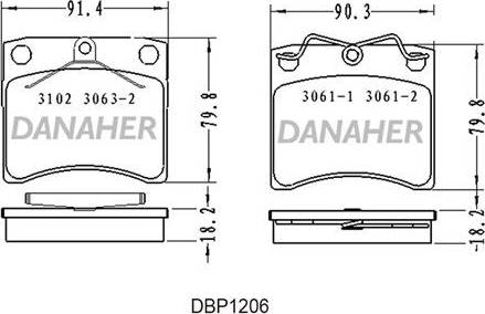 Danaher DBP1206 - Bremžu uzliku kompl., Disku bremzes ps1.lv