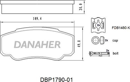 Danaher DBP1790-01 - Bremžu uzliku kompl., Disku bremzes ps1.lv