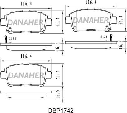 Danaher DBP1742 - Bremžu uzliku kompl., Disku bremzes ps1.lv