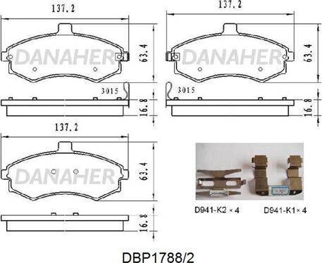 Danaher DBP1788/2 - Bremžu uzliku kompl., Disku bremzes ps1.lv