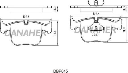 Danaher DBP845 - Bremžu uzliku kompl., Disku bremzes ps1.lv