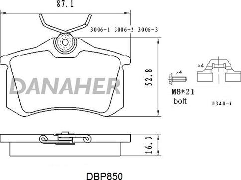 Danaher DBP850 - Bremžu uzliku kompl., Disku bremzes ps1.lv