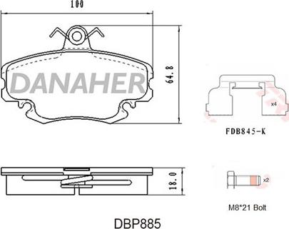 Danaher DBP885 - Bremžu uzliku kompl., Disku bremzes ps1.lv