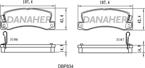 Danaher DBP834 - Bremžu uzliku kompl., Disku bremzes ps1.lv