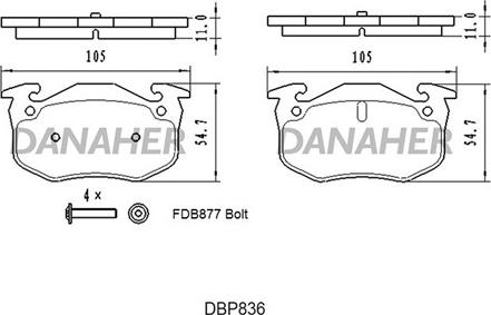 Danaher DBP836 - Bremžu uzliku kompl., Disku bremzes ps1.lv