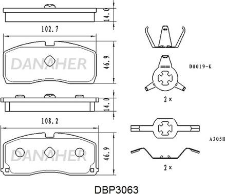 Danaher DBP3063 - Bremžu uzliku kompl., Disku bremzes ps1.lv