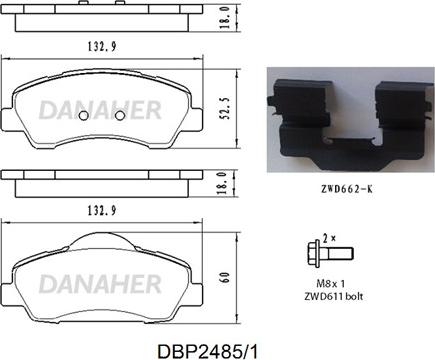 Danaher DBP2485/1 - Bremžu uzliku kompl., Disku bremzes ps1.lv