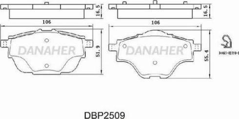 Danaher DBP2509 - Bremžu uzliku kompl., Disku bremzes ps1.lv