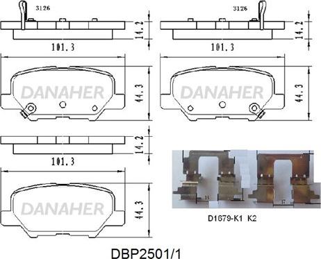 Danaher DBP2501/1 - Bremžu uzliku kompl., Disku bremzes ps1.lv