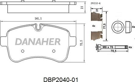 Danaher DBP2040-01 - Bremžu uzliku kompl., Disku bremzes ps1.lv