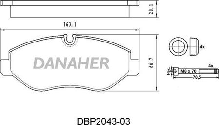 Danaher DBP2043-03 - Bremžu uzliku kompl., Disku bremzes ps1.lv