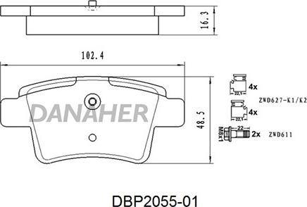 Danaher DBP2055-01 - Bremžu uzliku kompl., Disku bremzes ps1.lv