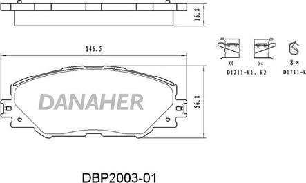 Danaher DBP2003-01 - Bremžu uzliku kompl., Disku bremzes ps1.lv