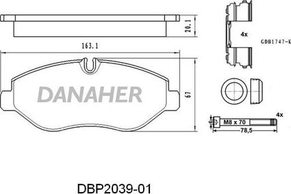 Danaher DBP2039-01 - Bremžu uzliku kompl., Disku bremzes ps1.lv