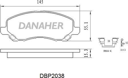 Danaher DBP2038 - Bremžu uzliku kompl., Disku bremzes ps1.lv